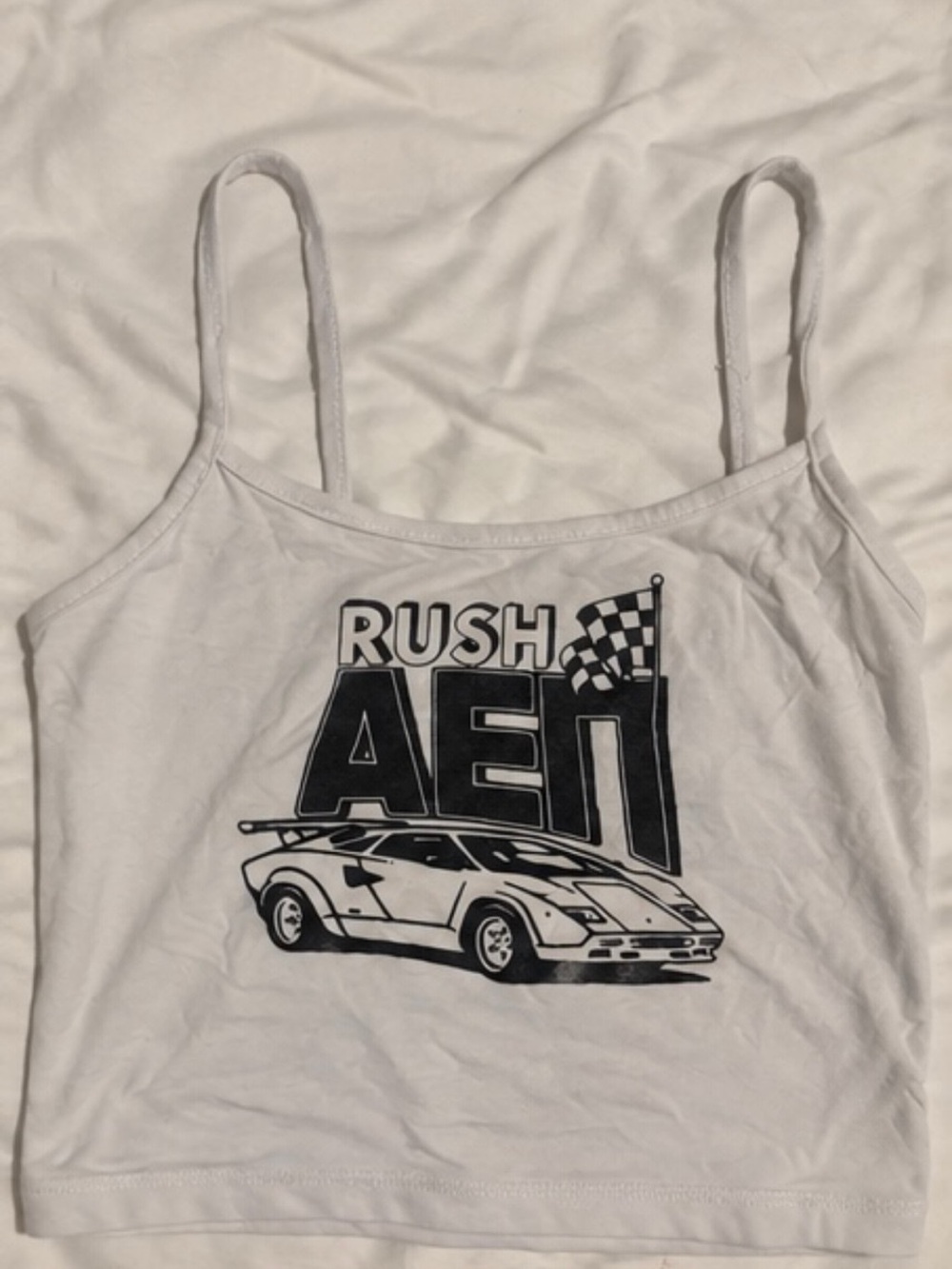 SHEIN White Racing Graphic Cropped Cami Tank Top – Size S